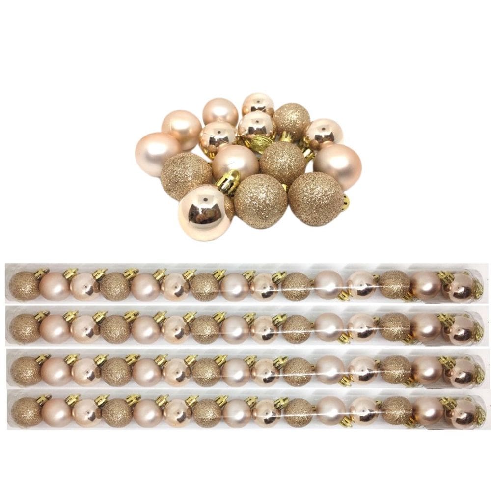 Kit 60 Bolas Natal Mista Glitter, Fosca, Lisa Champagne Mini 4cm - Master Christmas