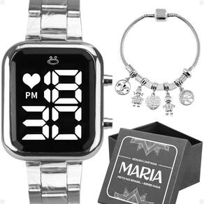 Relogio Feminino Aço Inox Prata + Pulseira Pandora Casual
