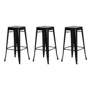 3 Banquetas Tolix Iron Design Industrial Preta 76 Cm Aço