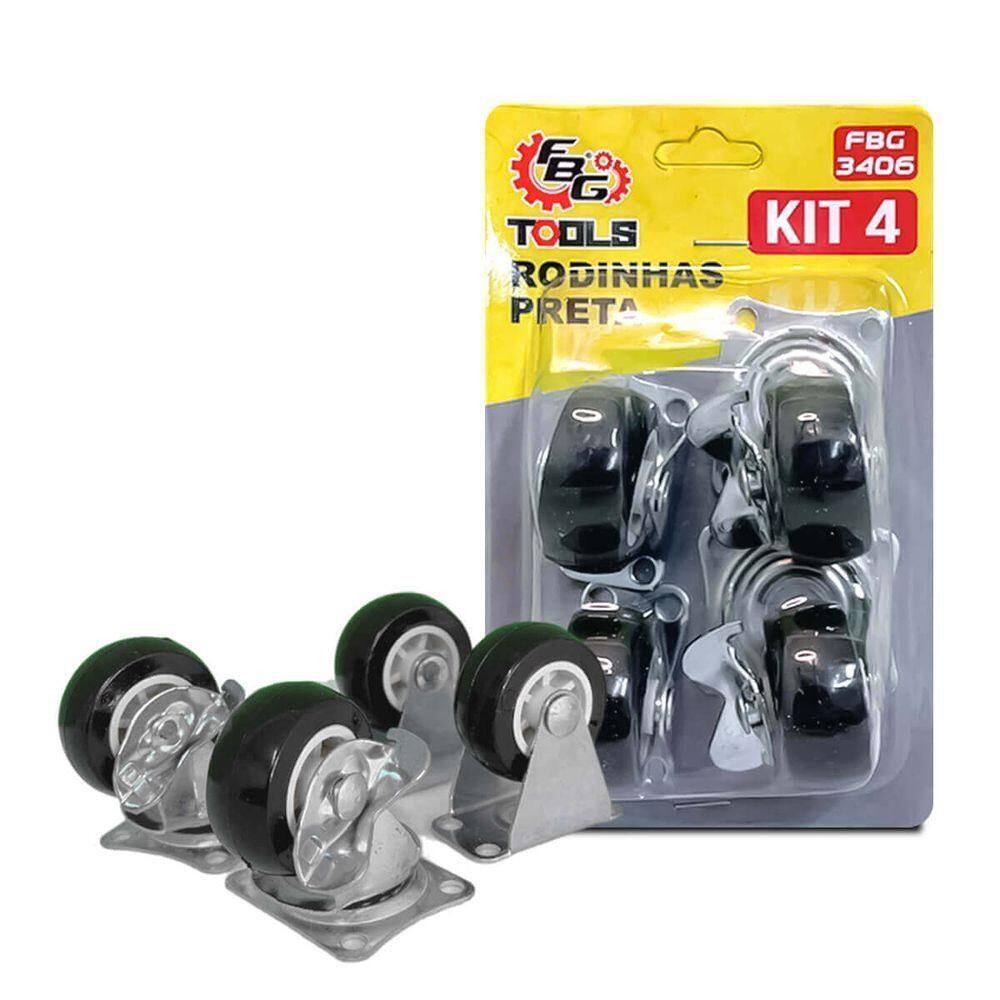 Kit 4 Rodinhas Preto Macia Giratórias E Fixas