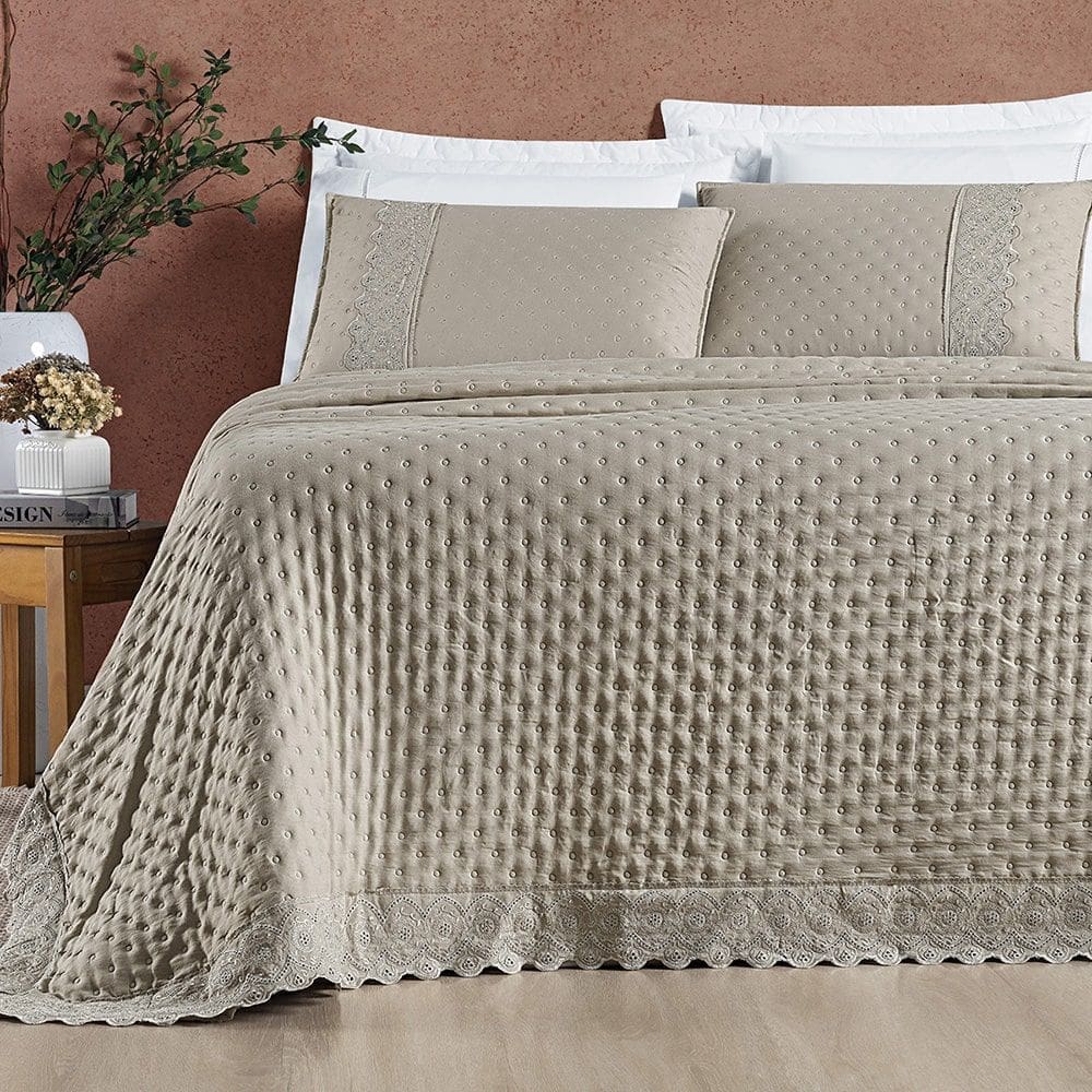 Cobre Leito Queen Cherry Laise Micropercal 200fios 3pç Bege