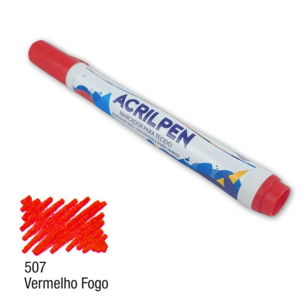 Caneta Marcador Para Tecido Acrilpen Vermelho Fogo