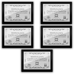 Kit 5 Certificados Diplomas A4 Com Tela De Acetato E Mdf Titulos Moldura Preta