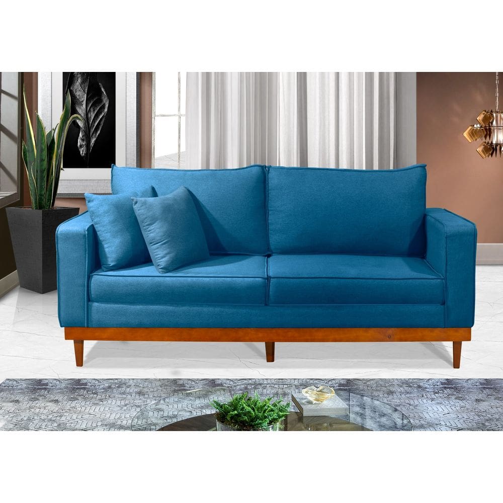 Sofá Living ESTILO ESTOFADOS - Orion 2,00m com Molas Bonnel Linho “Azul”