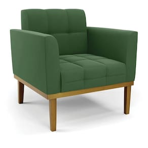 Poltrona Decorativa Pés Fixo Em Madeira Castanho Suede Verde
