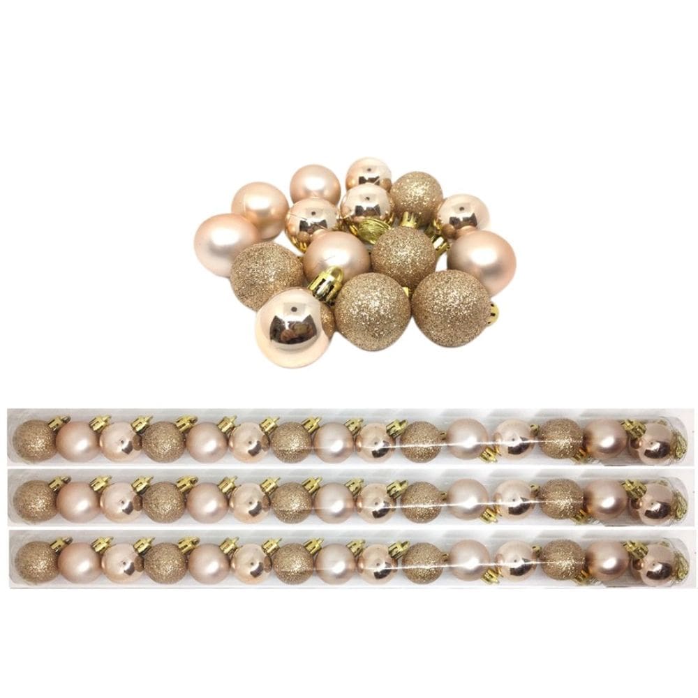 Kit 45 Bolas Natal Mista Glitter, Fosca, Lisa Champagne Mini 4cm - Master Christmas
