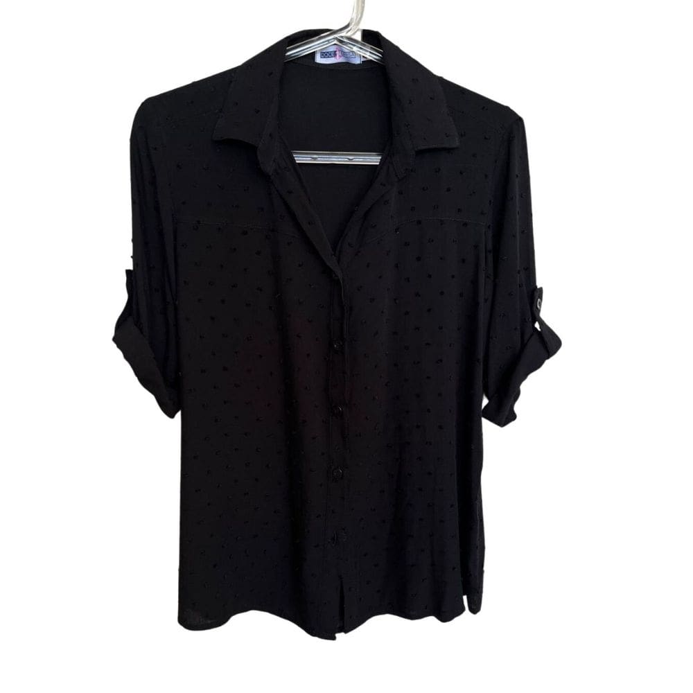 Camisa Camisete Feminino Social Viscose Slub Manga 3/4 Preto Doce Brisa