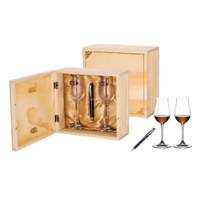 Kit 2 Taças Conhaque Hennessy + Caneta Crown + Caixa Madeira