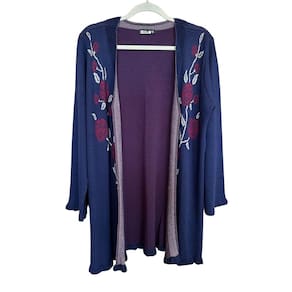 Cardigan Tricot Feminino Casaco Aberto Azul Floral GG Clajan