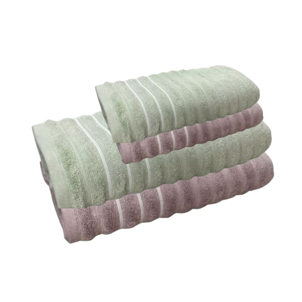 Jogo de Toalhas de Banho 4 peças Leve Macia Ondulada Jacquard Verde Lilas Wave Corttex