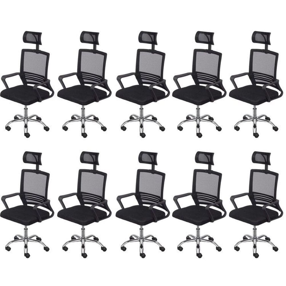 Kit 10 Cadeiras para Escritório Presidente Lyon Alta em Tela Mesh Preto