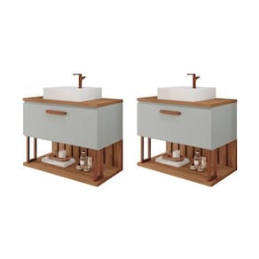 Kit com 2 Gabinetes Suspensos com Cuba 60cm Mari Espresso Móveis Pistache