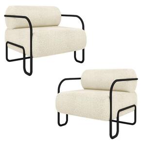 Kit 2 Poltronas Decorativas Sala De Estar Polatsk Base Industrial De Ferro Bouclê Off White G33