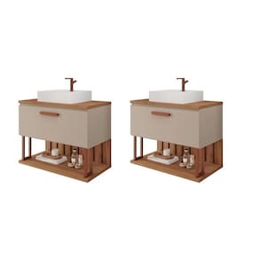 Kit com 2 Gabinetes Suspensos com Cuba 60cm Mari Espresso Móveis Cappuccino