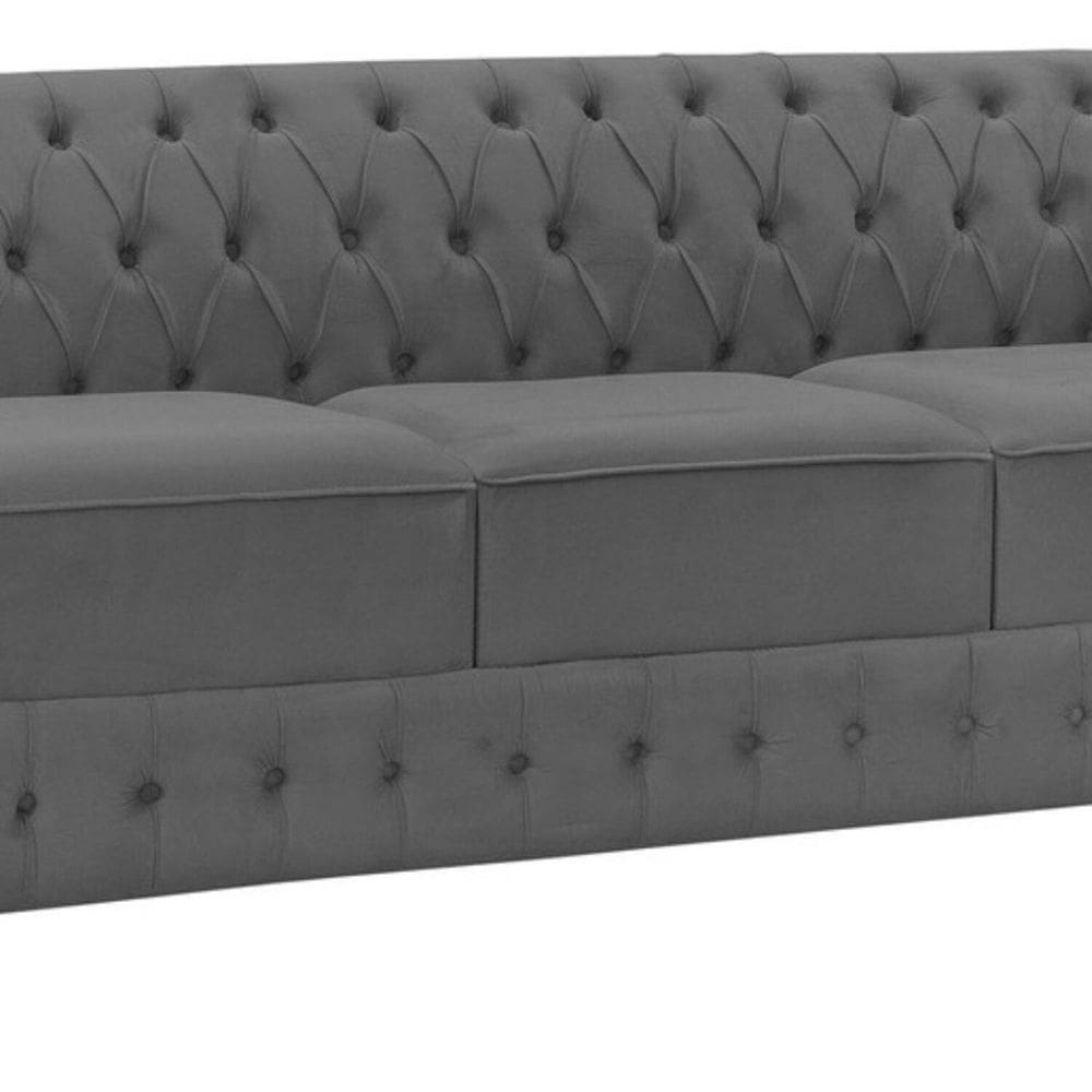 Namoradeira Chesterfield Bourbon Veludo 3 Lugares Cinza