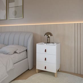 Mesa de Cabeceira para Quarto com 3 Gavetas Dumont Yescasa Branco Perfect Wood