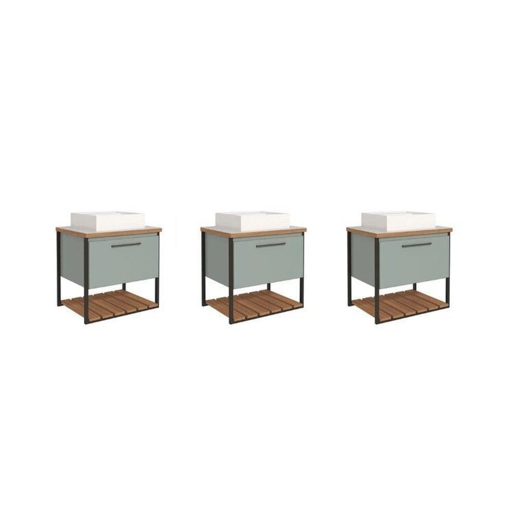 Kit com 3 Gabinetes para Banheiro com Cuba 60cm Palermo Cimento