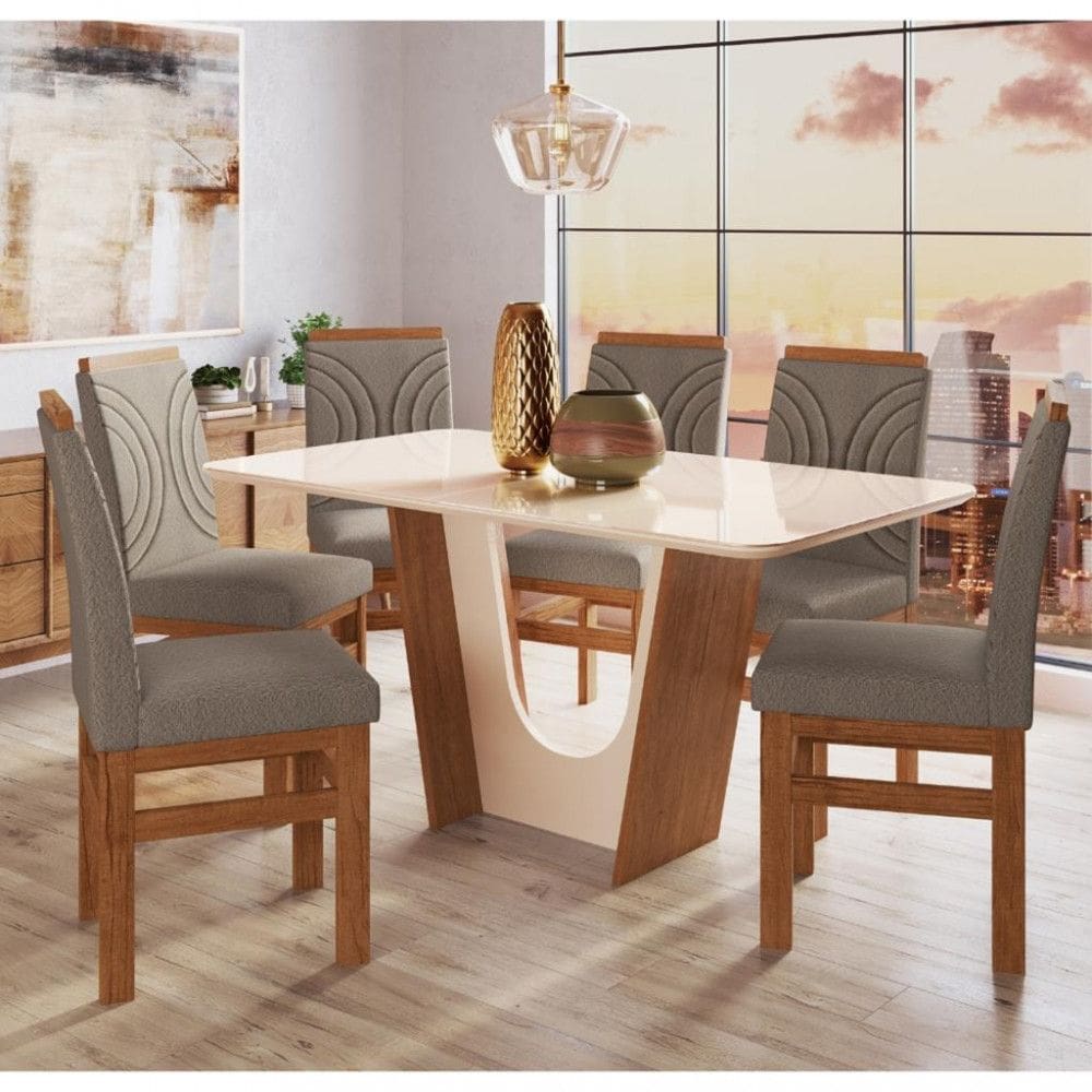 Sala de Jantar Mesa 160cm e 6 Cadeiras Joli 136/12 Zamarchi