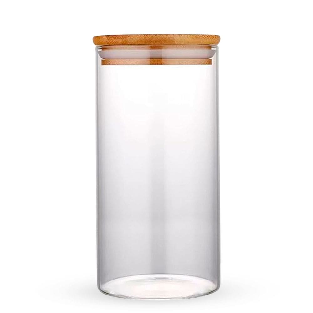 Pote Hermético Tampa de Bambu Para Alimentos Condimentos Temperos Grande 1,1L