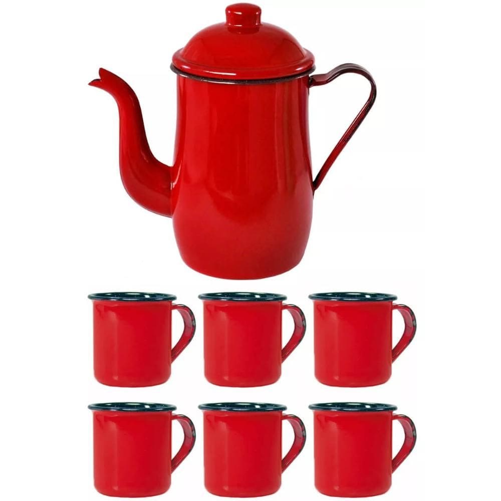 Bule Café Esmaltado 1,25 Litros e 6 Xícaras 70ml Tradicional