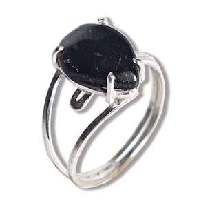 Anel Turmalina Preta Gota Lisa 14mm Aro Ajustável Prata 950