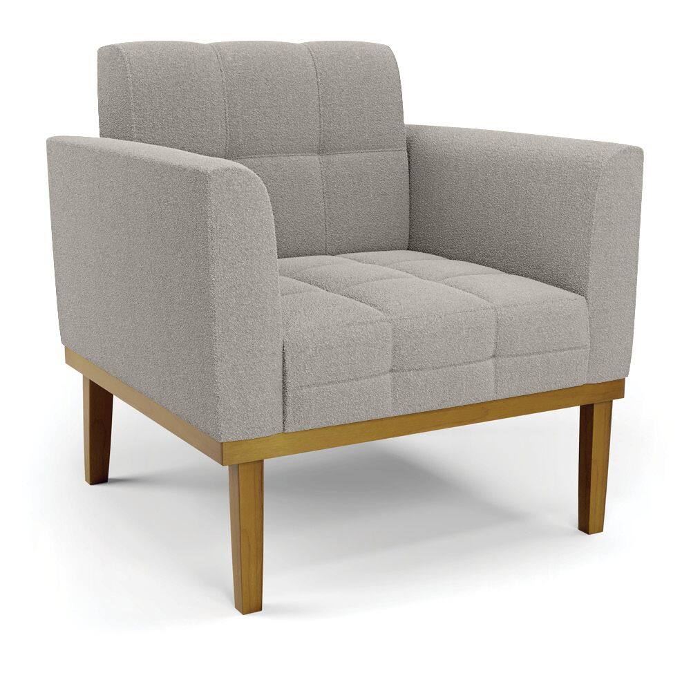 Poltrona Sala Base Madeira Fixa Castanho Elisa Bouclê Cinza D03 - D`Rossi