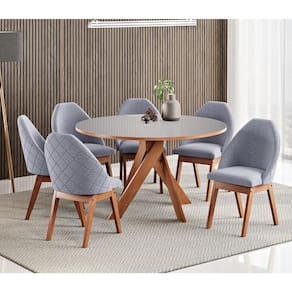 Conjunto Sala de Jantar Mesa Redonda 137cm 6 Poltrona Grécia Madetal