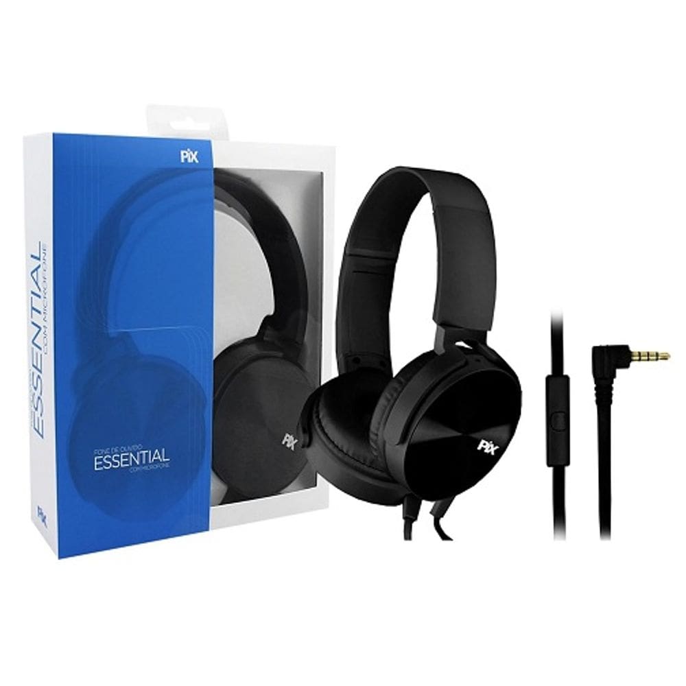 Fone de Ouvido Pix Essential Flat Com Microfone Preto