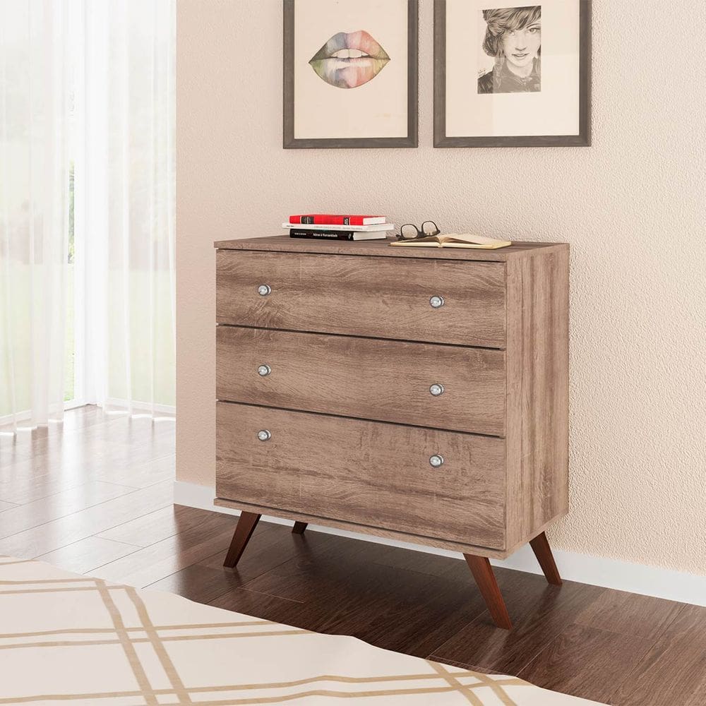 Cômoda para Quarto 3 Gavetas Retrô 70 Cm Mel Movelbento