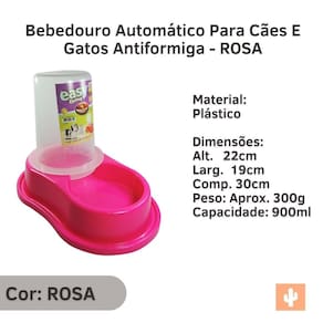 Bebedouro Automático Para Cães E Gatos Antiformiga - ROSA