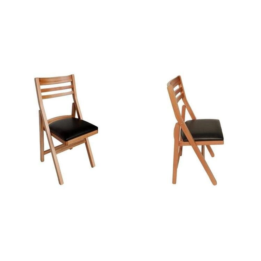 Kit 2 Cadeira Internacional Dobrável de Madeira para Sala de Jantar e Área Externa Natural/Preto