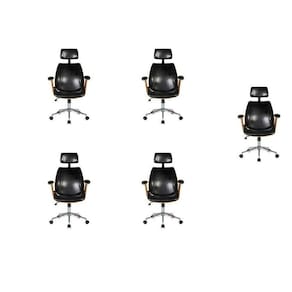 Kit com 5 Cadeiras de Escritório Presidente Giratória com Apoio de Cabeça Office Lisboa Preto