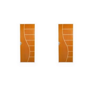 2 Kits Porta de Madeira Decorada 215x75cm com Batente de Aço 6cm Cantareira Mogno