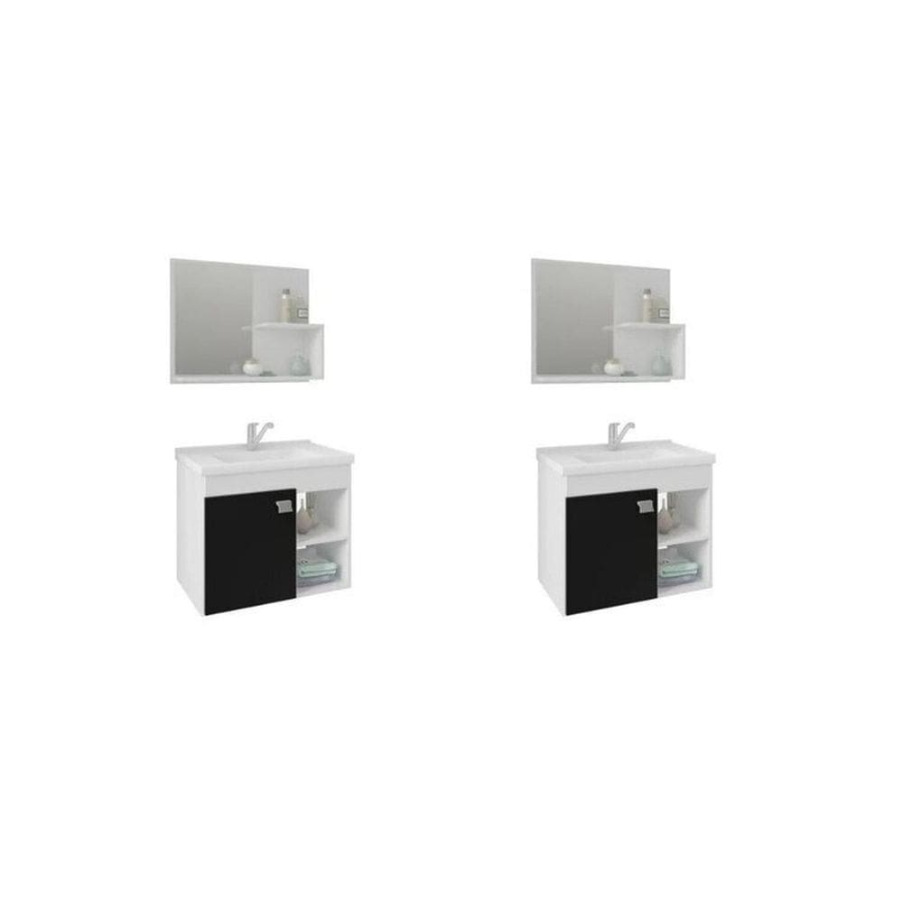 Kit com 2 Gabinetes Suspenso com Cuba e Espelheira Bia Branco