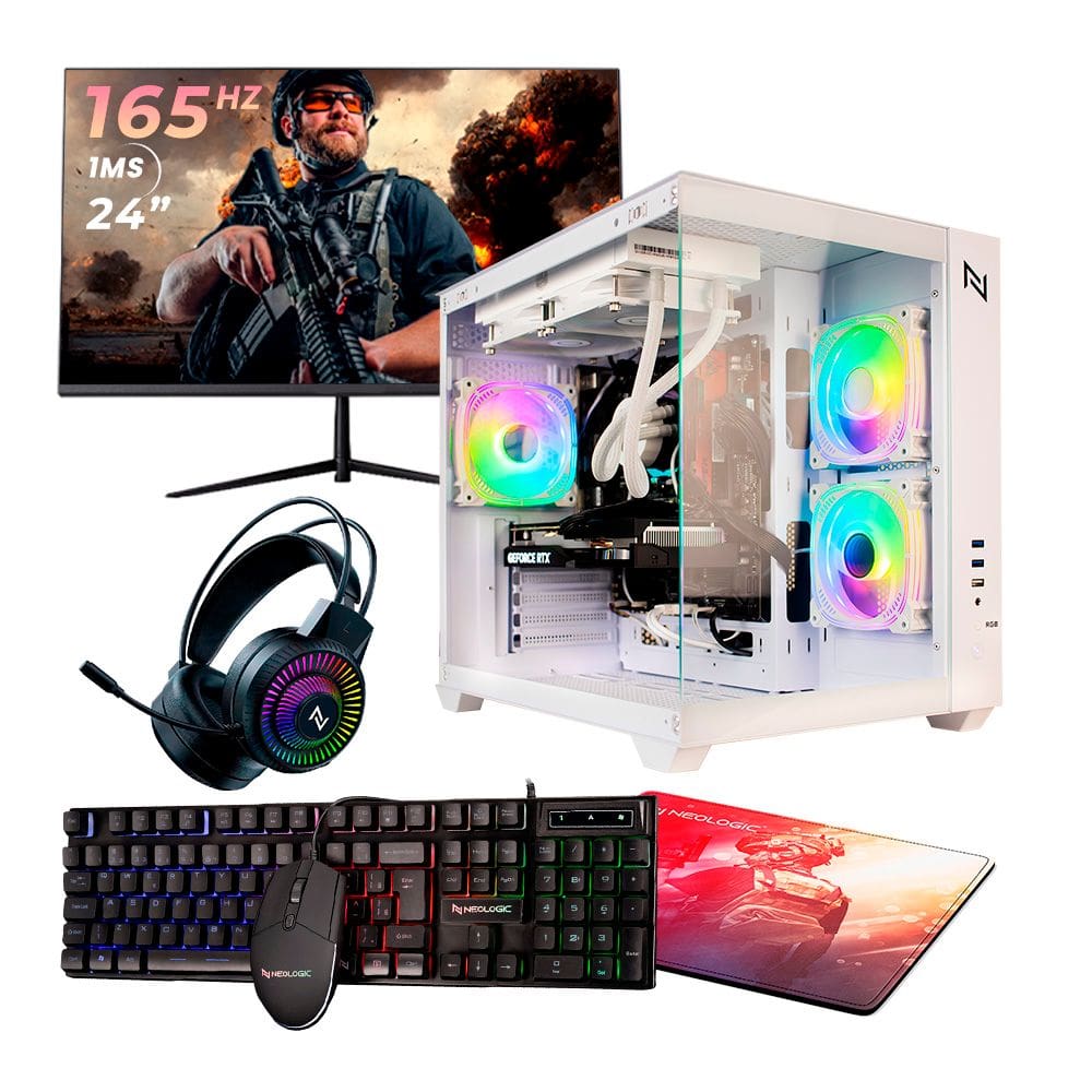 Pc Gamer Completo Amd Ryzen 5 5500 16Gb 3200Mhz (Rx 6600 8Gb) Ssd 480Gb M.2 Nvme, 500W 80 Plus, Monitor 24 165Hz 1Ms, Neologic Aquarium - Nli87528