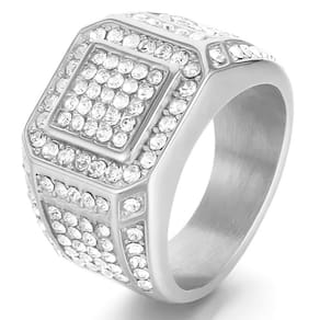 Anel Masculino Pedra Cravejado Hunter Zircônia Aço Inox Luxo