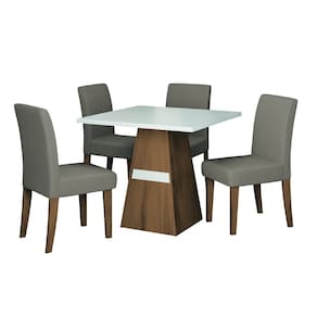 Conjunto de Mesa Sala de Jantar Trieste 0,90m Quadrada com 4 Cadeiras Estofado Suede Madeirado/Mascavo