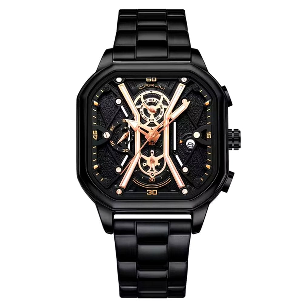 Relógio Masculino de Quartzo em Aço Inoxidável Impermeável Design Quadrado Luminoso