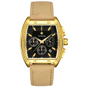 Relógio Masculino Quartzo Esportivo Casual Toneau 3atm à Prova D`água Preto Dourado