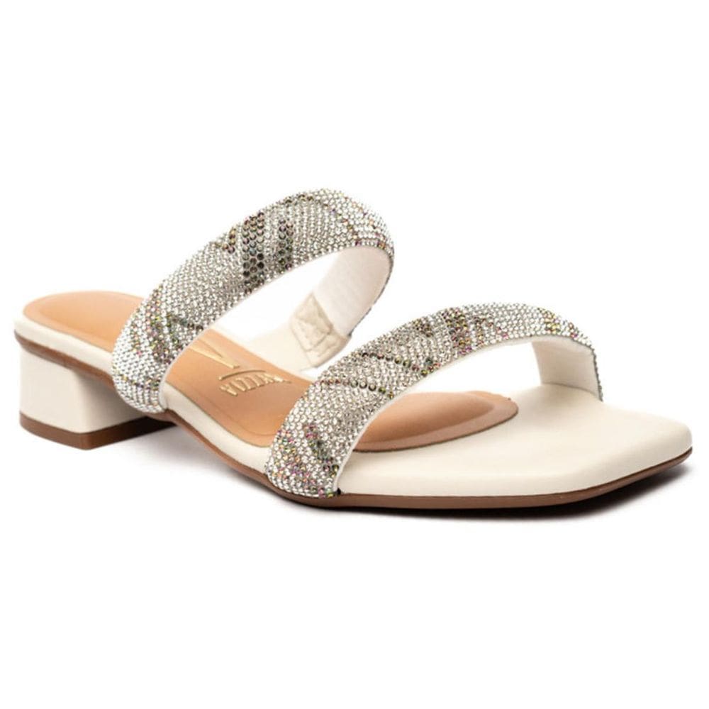 Tamanco Vizzano Salto Baixo Tiras Strass Feminino - Branco