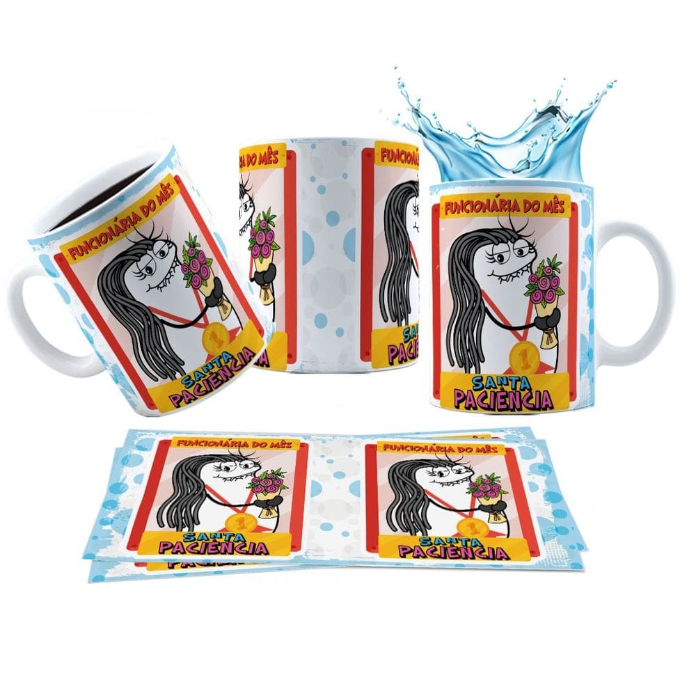 Caneca 325ml Meme Funcionária do mês Santa paciência