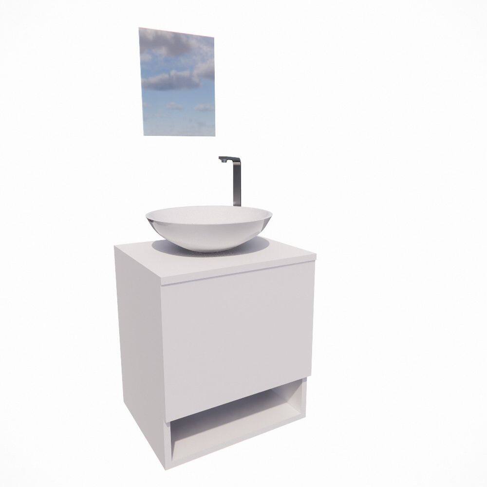 Gabinete Armário para Banheiro com Cuba e Espelho 40cm Branco