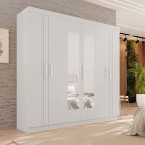 Guarda-roupa 4 Gavetas 6 Portas com Espelho Lisboa Branco