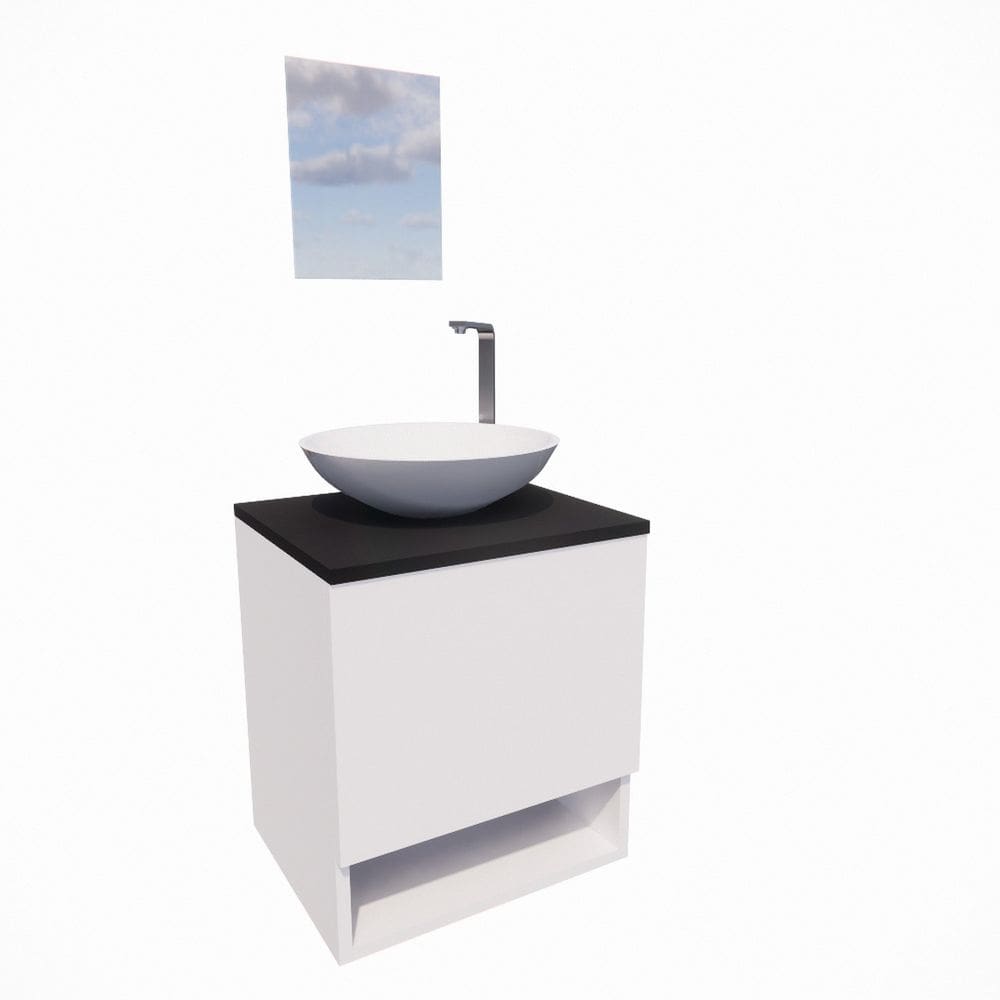 Gabinete Armário para Banheiro com Cuba e Espelho 40cm Branco/Preto