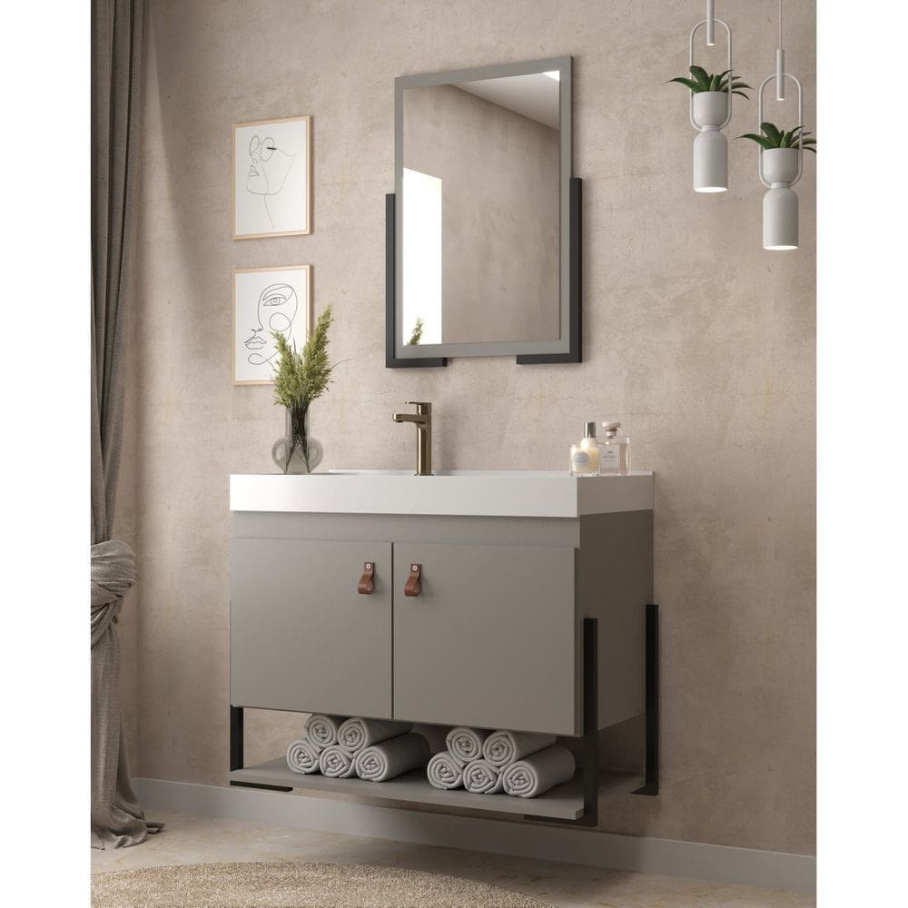 Conjunto Balcão para Banheiro com Espelheira Opera 60 Cimento