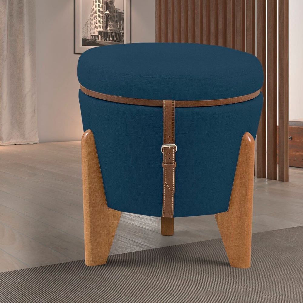 Puff Flex Veludo Base Tampo- Imbuia Azul Marinho