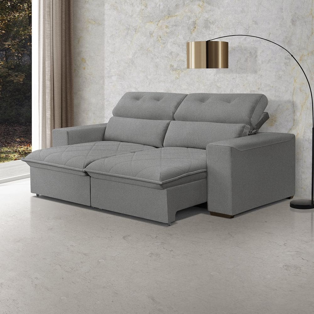 Sofá Cama Retrátil Arizona para Sala de Estar 182 Cm 3 Lugares Cinza Escuro