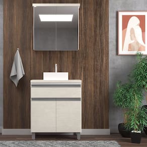 Gabinete de Banheiro 65cm com Cuba e Armário Ref 502 Branco/Arenito