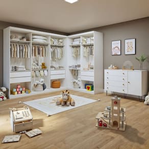 Quarto Infantil Conjunto Closet Valentina com Cômoda 1 Porta 4 Gavetas Aurora Branco