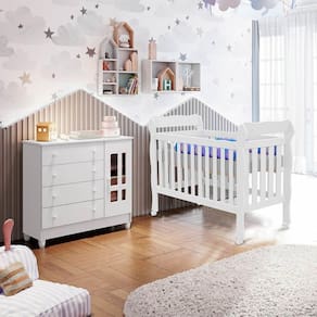 Quarto de Bebê Berço Mini Cama Cômoda 4 Gavetas 1 Portas Lila Carolina Baby
